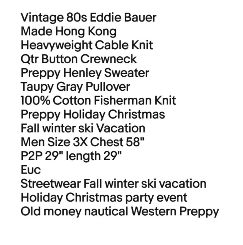 Vintage 80s Eddie Bauer Cable Knit Henley Sweater Men 3X Taupey Gray Qtr Button - Picture 8 of 9